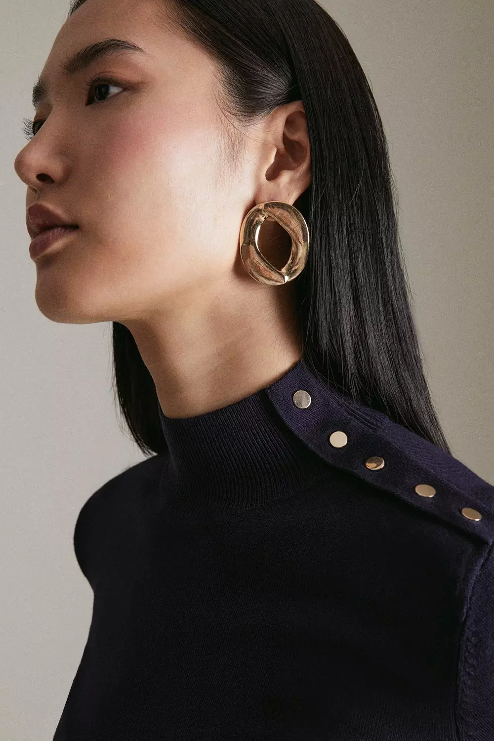 Navy Petite Viscose Blend Trimmed Funnel Neck Sweater alternative image