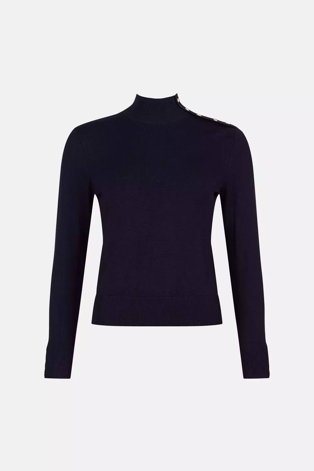 Navy Petite Viscose Blend Trimmed Funnel Neck Sweater alternative image