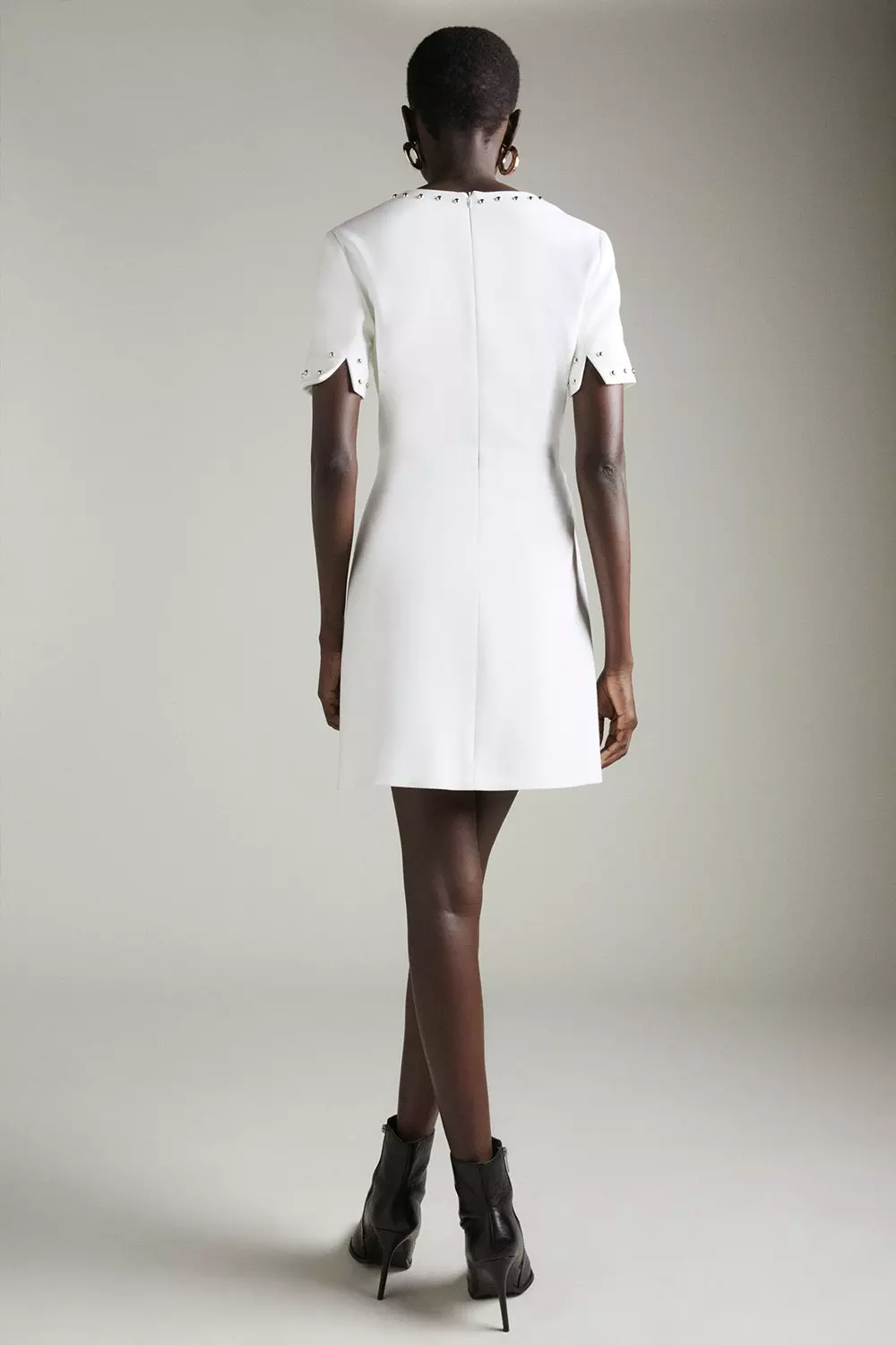 Compact Stretch Stud Detail A Line Mini Dress | Karen Millen