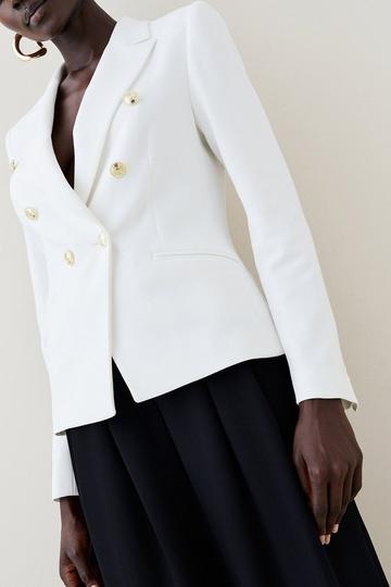 Petite Tailored Button Military Blazer ivory