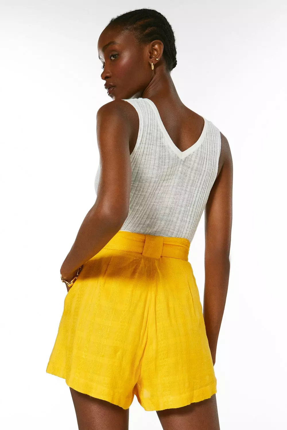 Gold Embroidery Detail High Waisted Woven Shorts alternative image