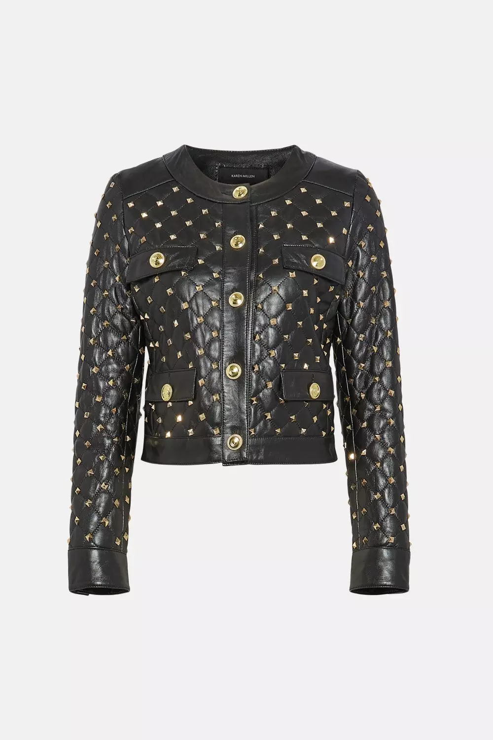 Leather Studded Quilted Trophy Jacket Karen Millen