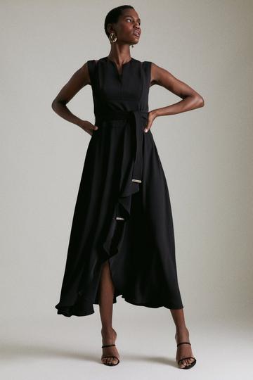 Black Soft Tailored Waterfall Maxi Dress