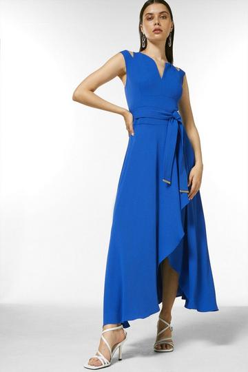 Blue Soft Tailored Waterfall Maxi Dress