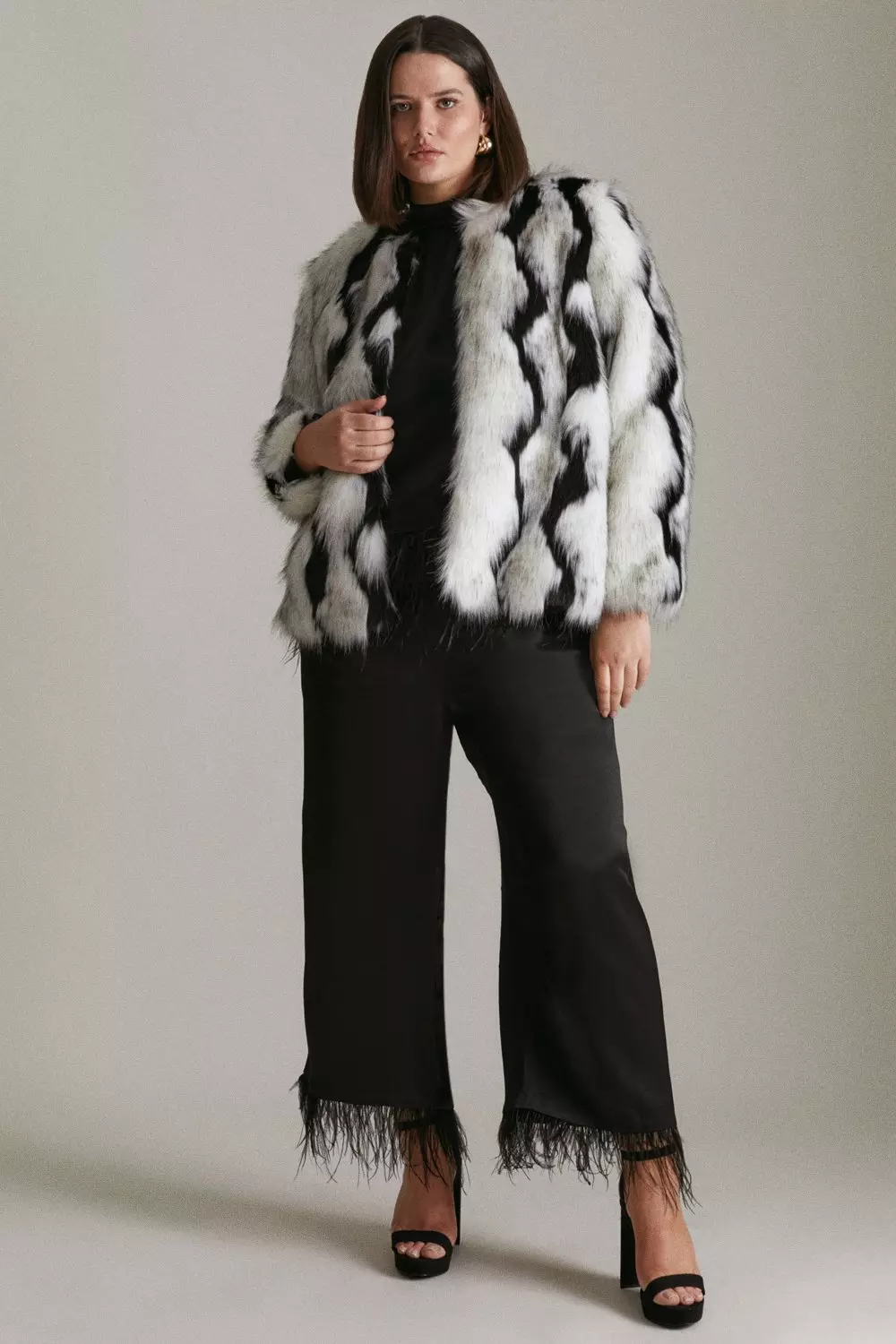 Plus Size Mixed Faux Fur Coat Karen Millen