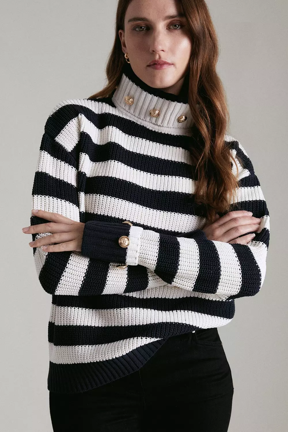 Chenille Stripe Roll Neck With Yarn Karen Millen