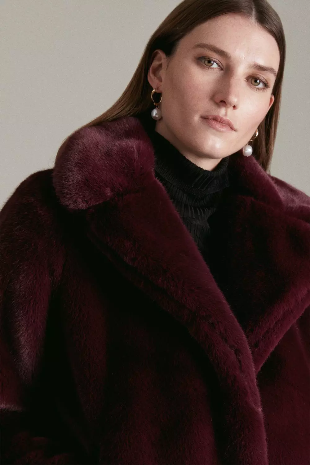 Wide Collar Faux Fur Coat Karen Millen