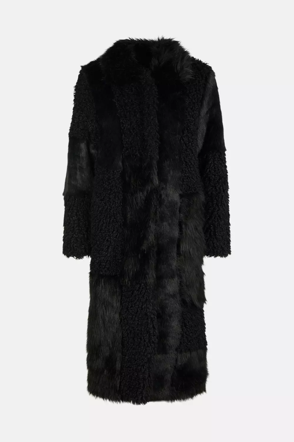 Patched Faux Fur Long Coat | Karen Millen