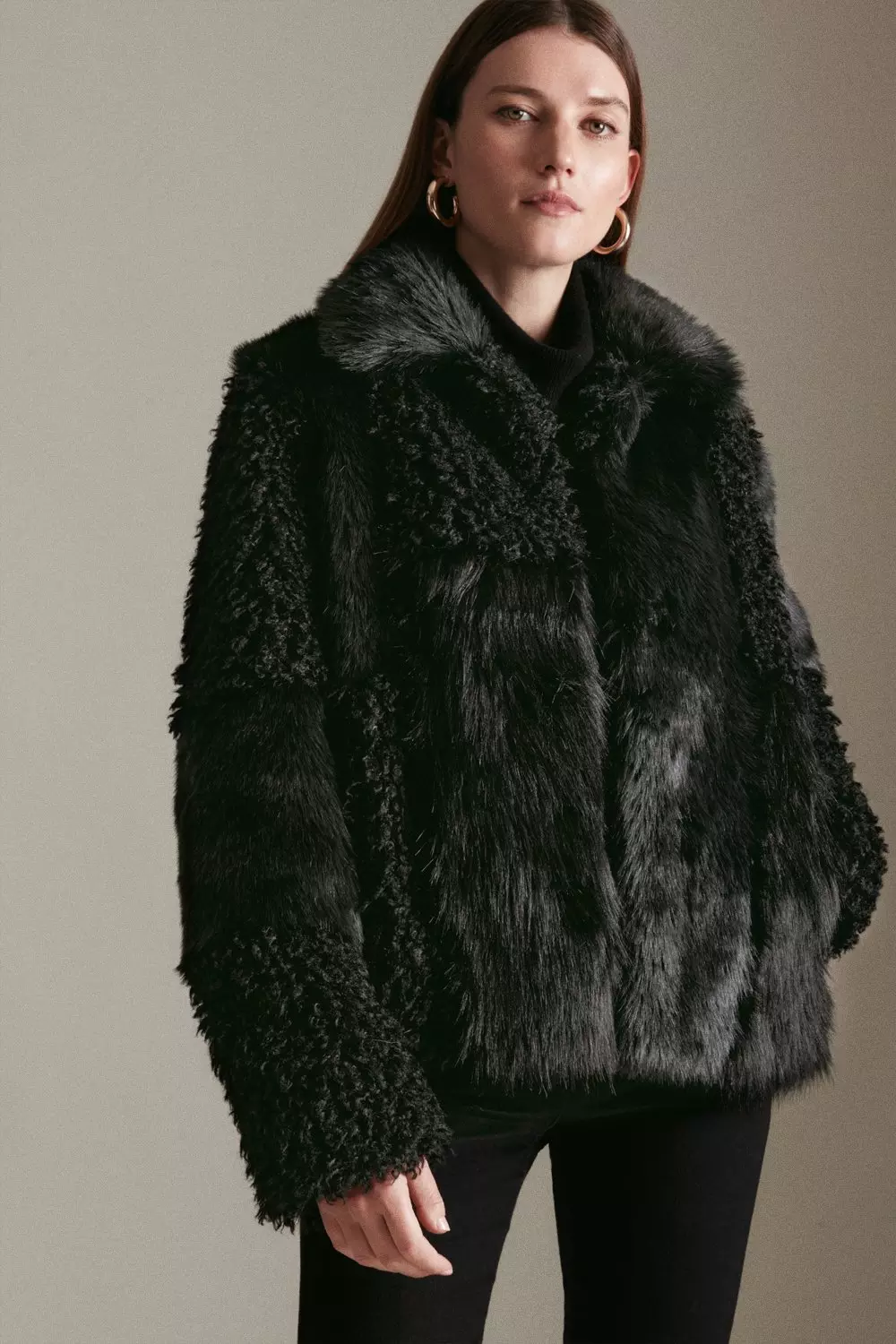 Patched Faux Fur Short Coat Karen Millen