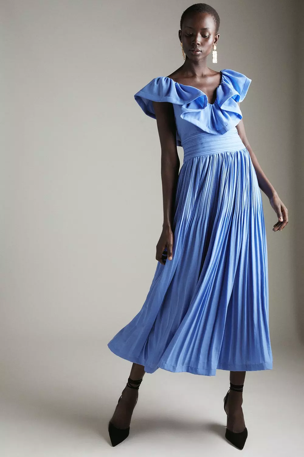 Blue Drama Frill Structured Pleat Woven Dress alternative image