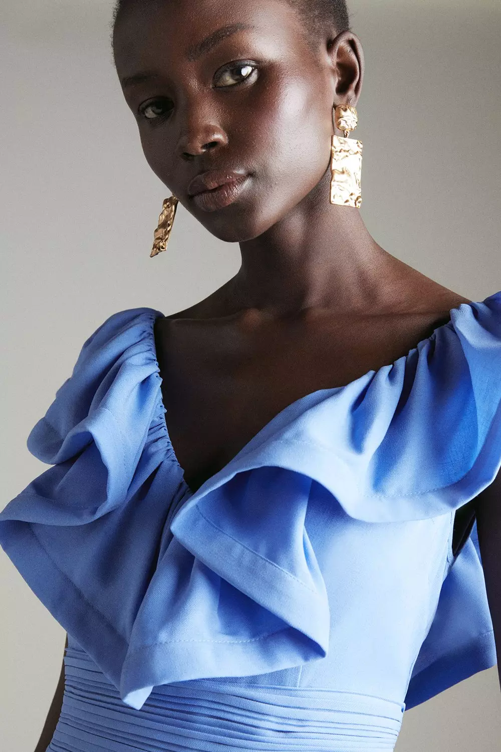 Blue Drama Frill Structured Pleat Woven Dress alternative image