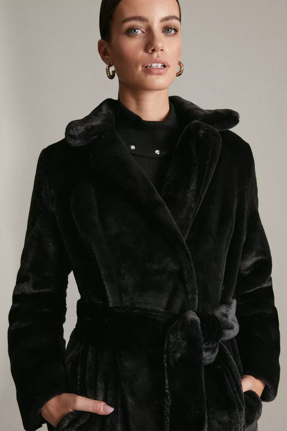 Black fur coat petite best sale