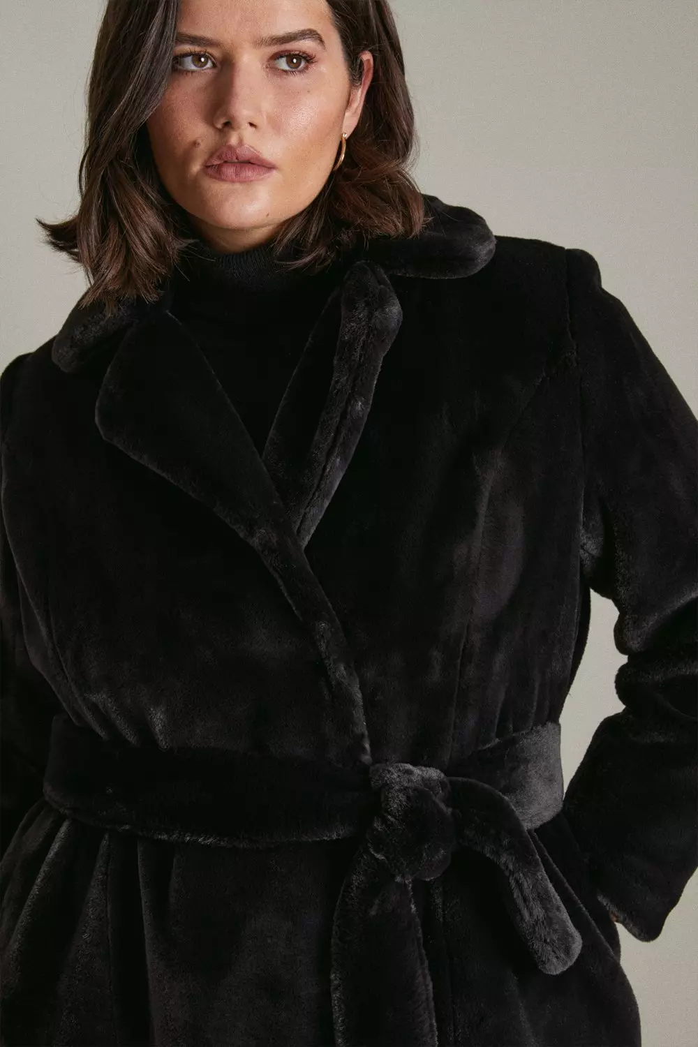 Plus Size authentic Black Faux Fur Coat