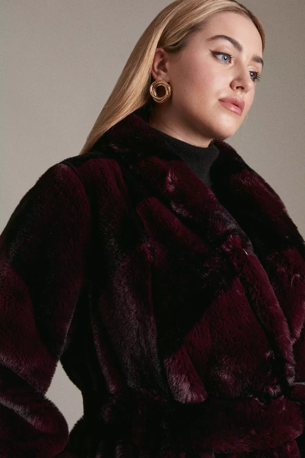 Plus Size Stripe Faux Fur Coat Karen Millen
