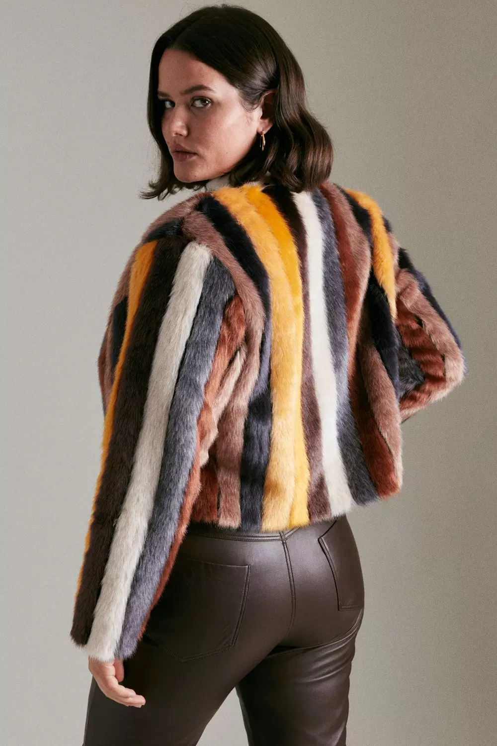 Plus Size Stripe Faux Fur Short Coat Karen Millen