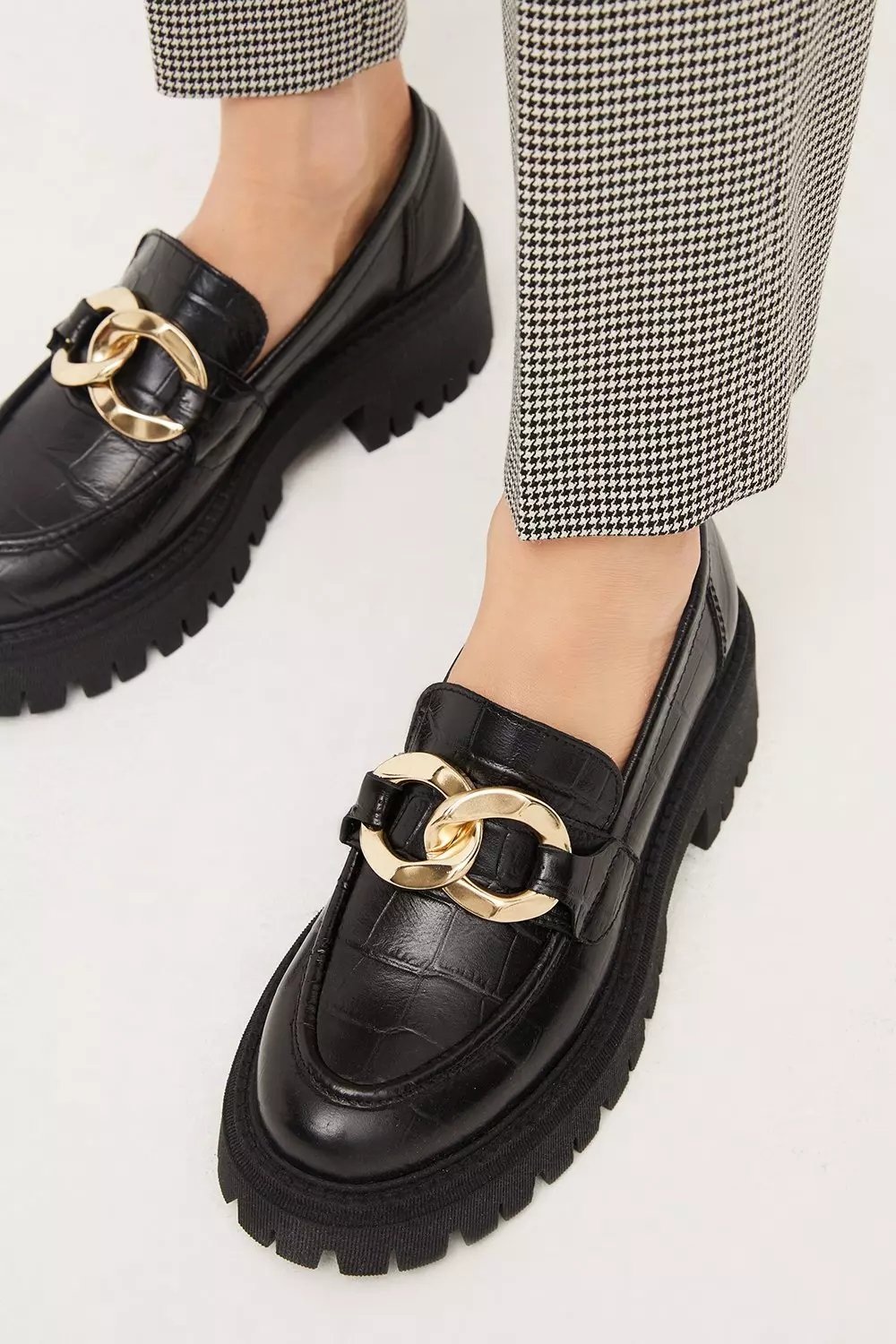 Black Leather Gold Trim Chunky Loafer alternative image