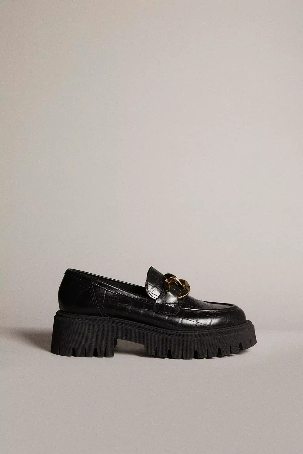 Black Leather Gold Trim Chunky Loafer alternative image