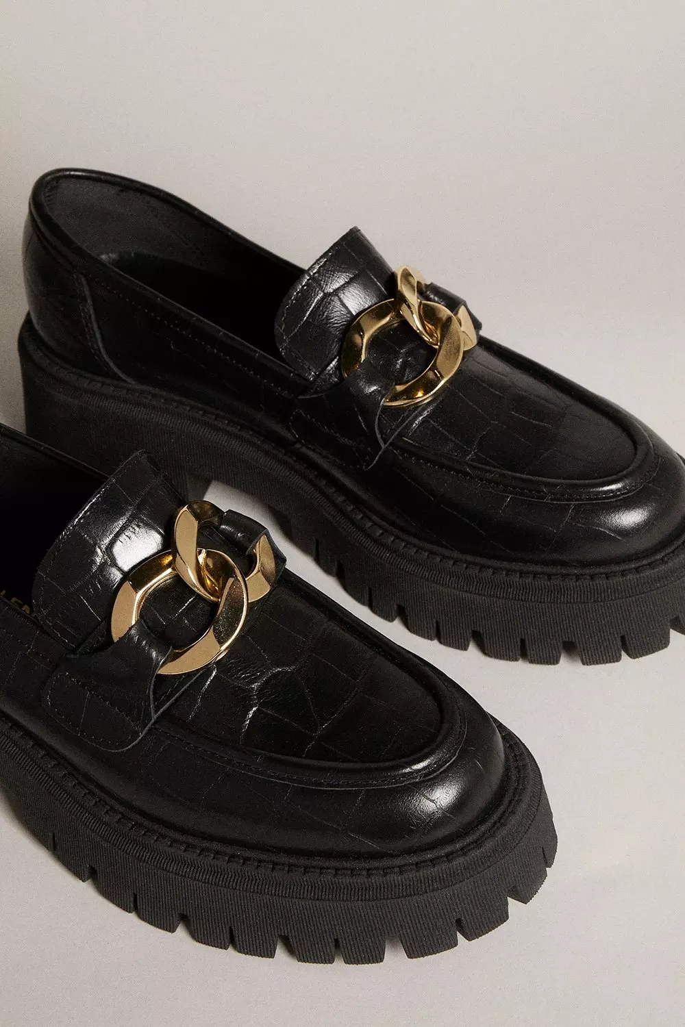 Black Leather Gold Trim Chunky Loafer alternative image