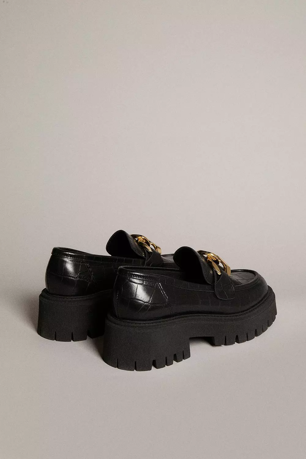 Black Leather Gold Trim Chunky Loafer alternative image