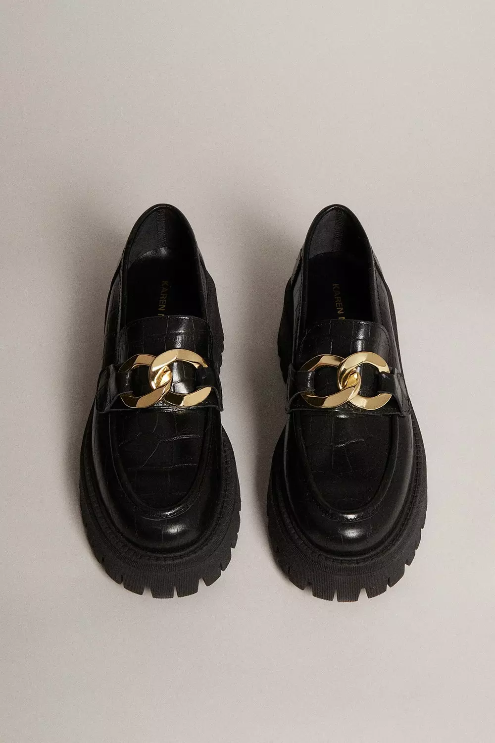 Black Leather Gold Trim Chunky Loafer alternative image
