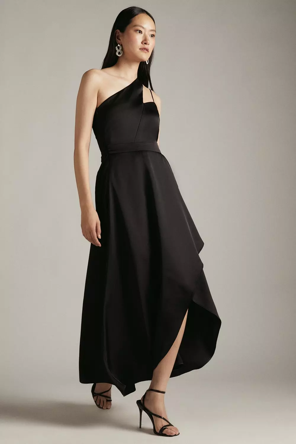 Satin One Shoulder Fluid Midi Dress Karen Millen