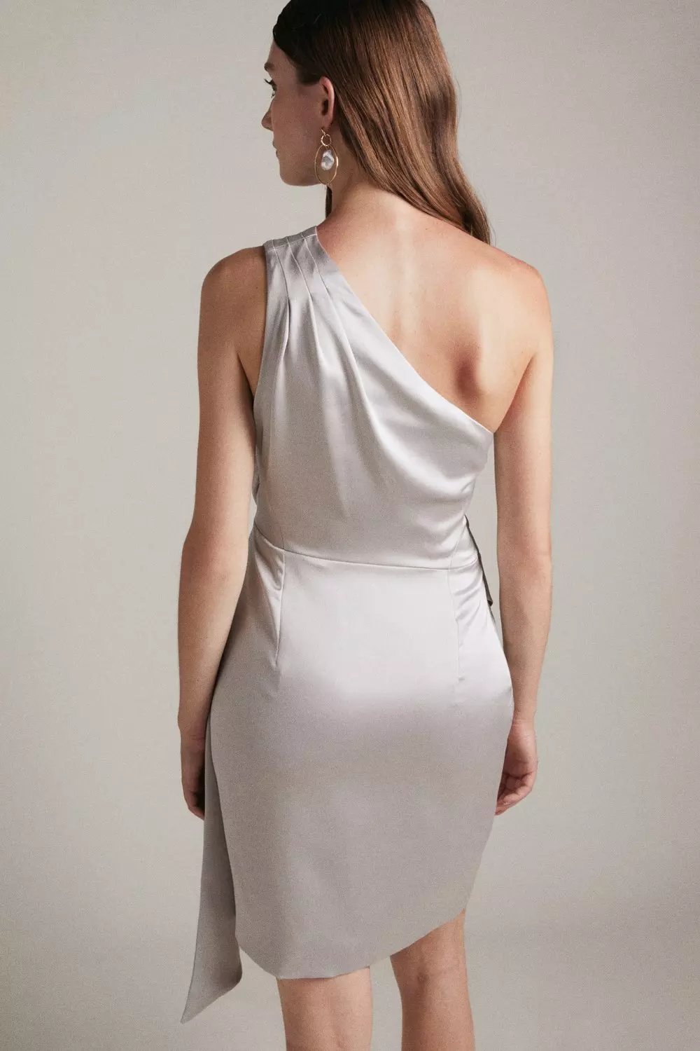 Satin Crepe One Shoulder Drape Mini Dress Karen Millen