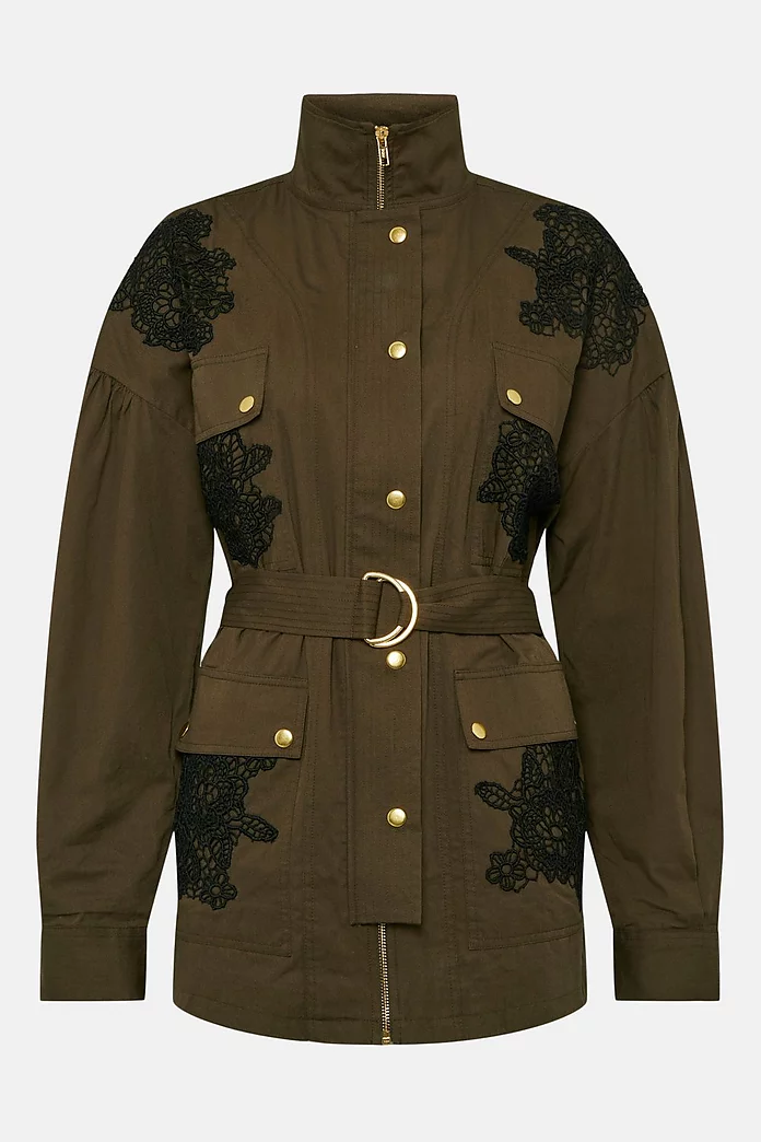 Embroidered Woven Utility Jacket | Karen Millen Embroidered Woven Utility Jacket | Karen Millen