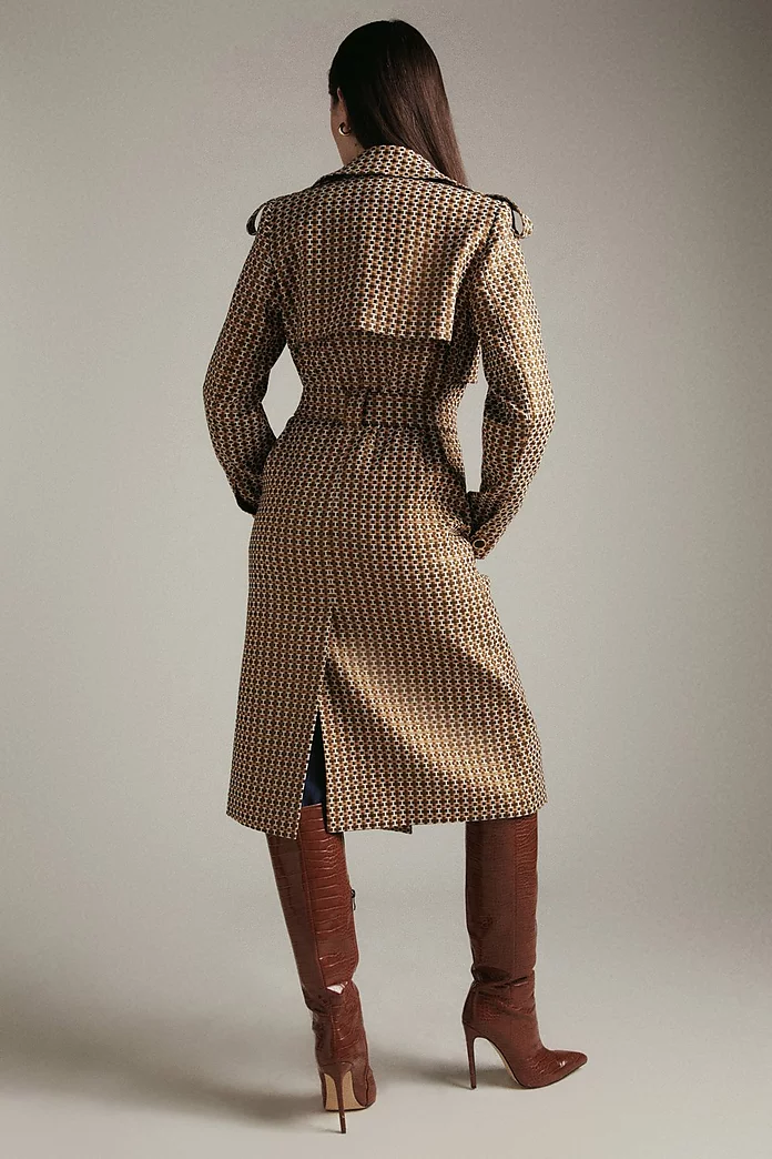 Geo Stretch Jacquard Trench Coat | Karen Millen Geo Stretch Jacquard Trench Coat | Karen Millen