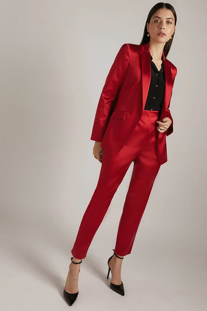 Italian Structured Satin High Waist Pants | Karen Millen Italian Structured Satin High Waist Pants | Karen Millen