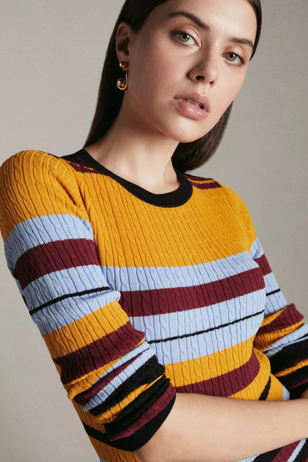 Light Weight All Over Cable Striped Jumper Karen Millen