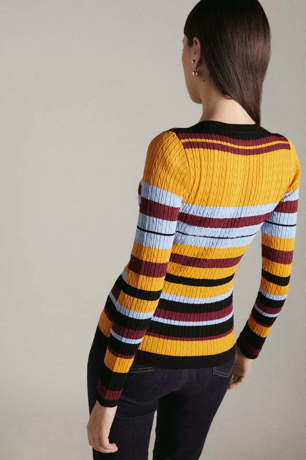 Light Weight All Over Cable Striped Jumper Karen Millen