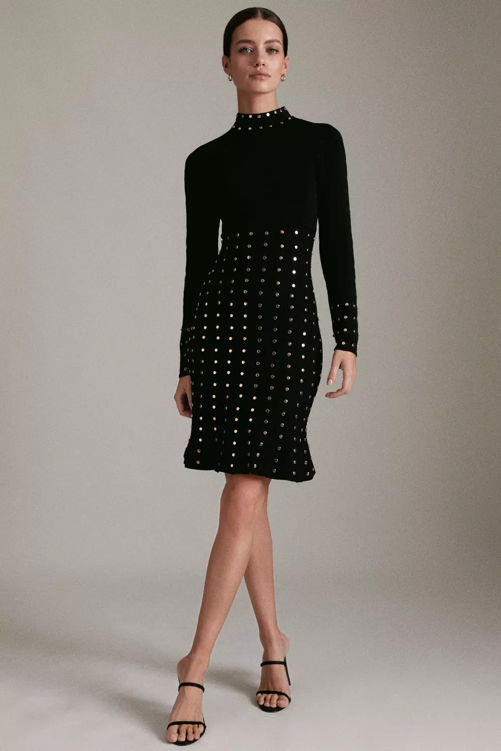 Petite Knitted Dress With Stud Detailing Karen Millen