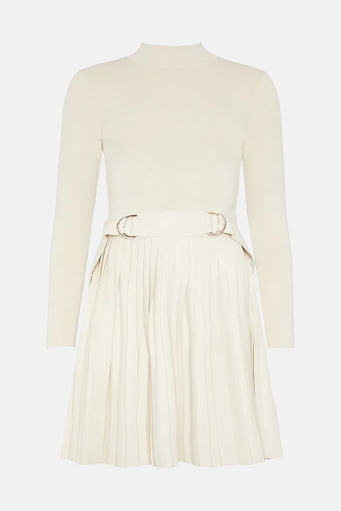 Viscose Blend Knitted Skater Dress With Pu Mini Detailing Viscose Blend Knitted Skater Dress With Pu Mini Detailing
