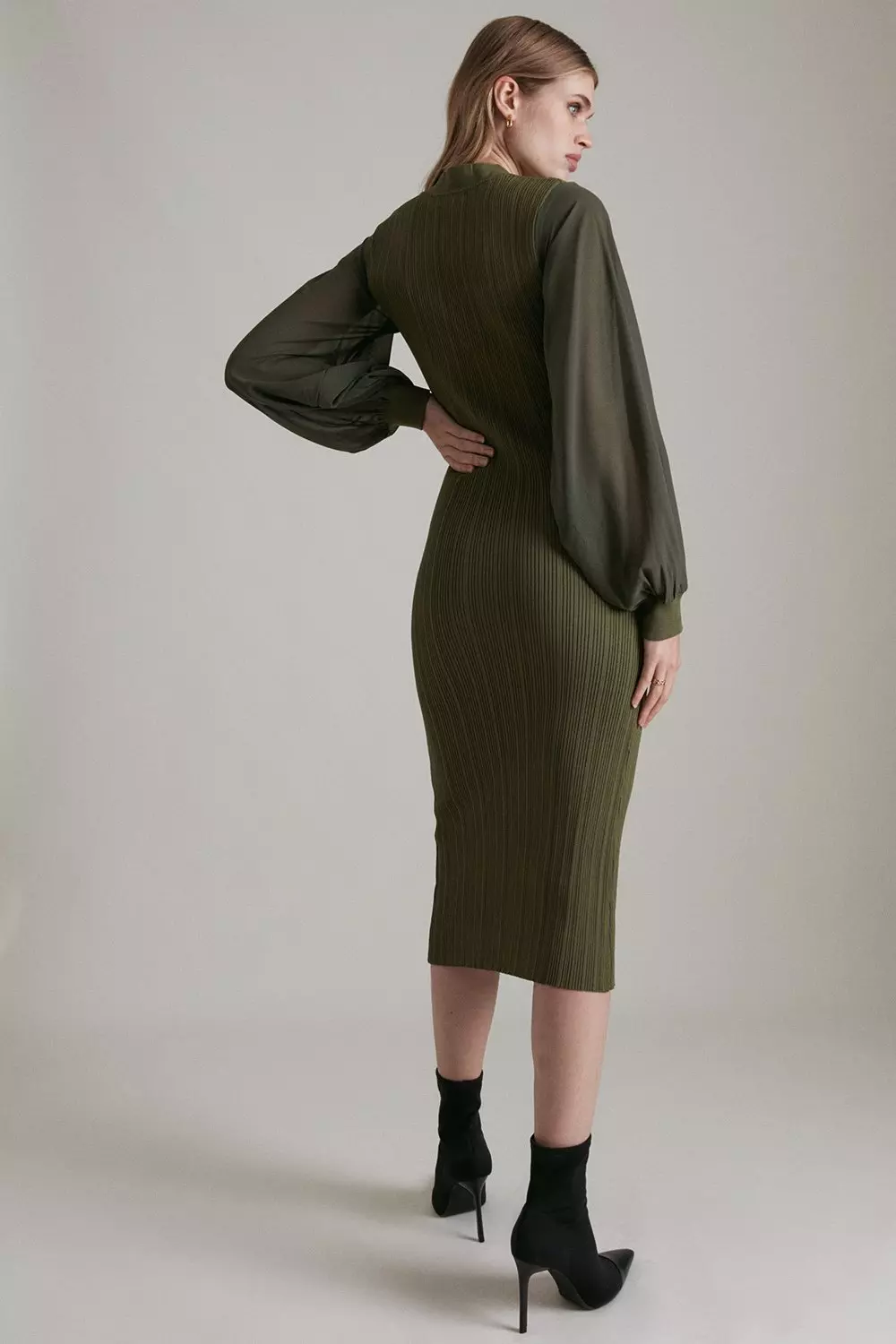 Military Knit Georgette Sleeve Pencil Dress Karen Millen