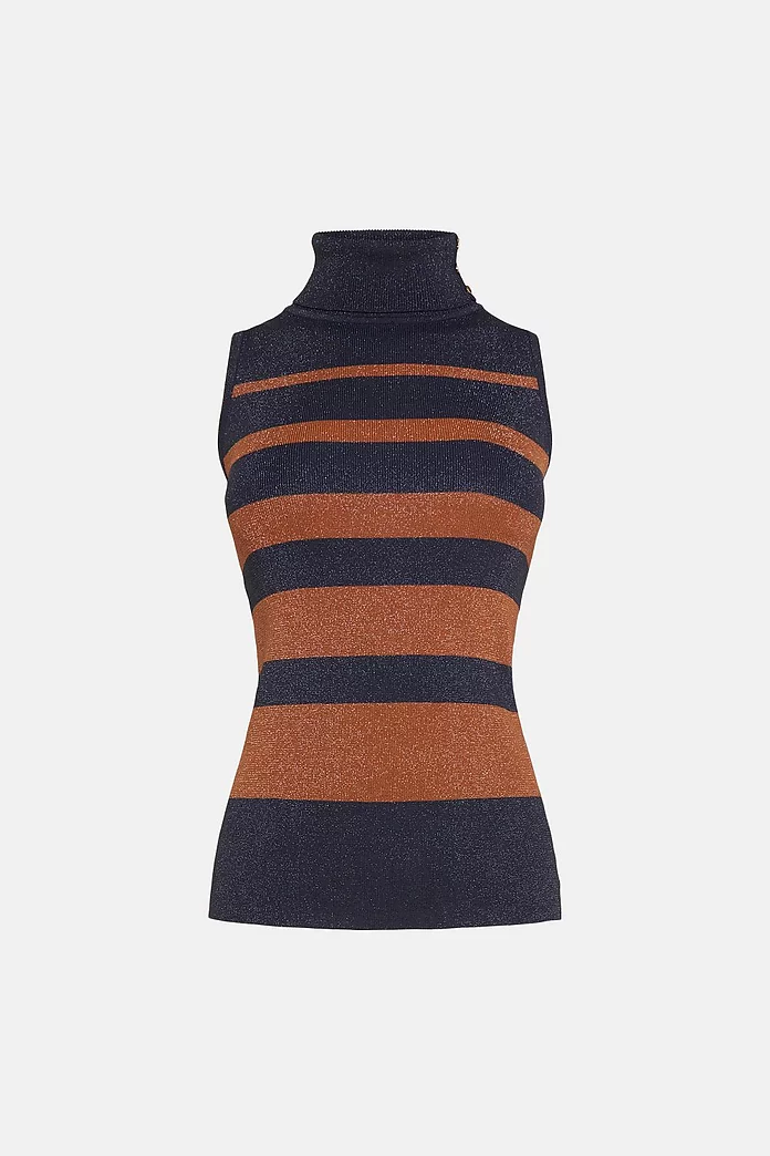 Sparkle Stripe Turtleneck Trim Sleeveless Top | Karen Millen Sparkle Stripe Turtleneck Trim Sleeveless Top | Karen Millen