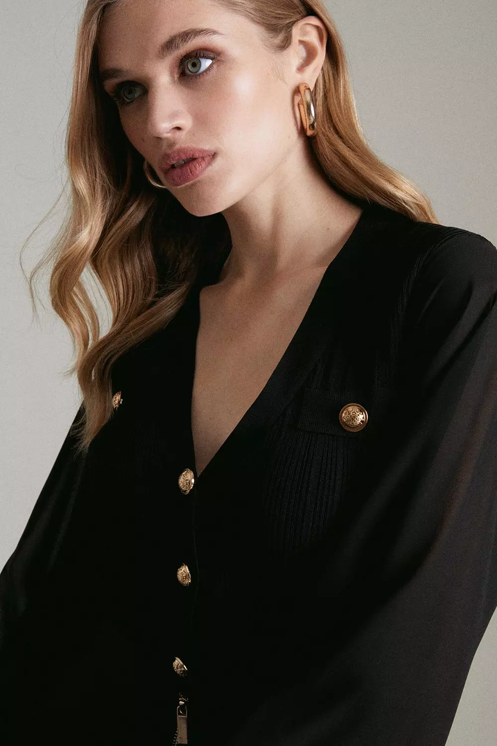 Military Knit Georgette Sleeve Cardigan Karen Millen