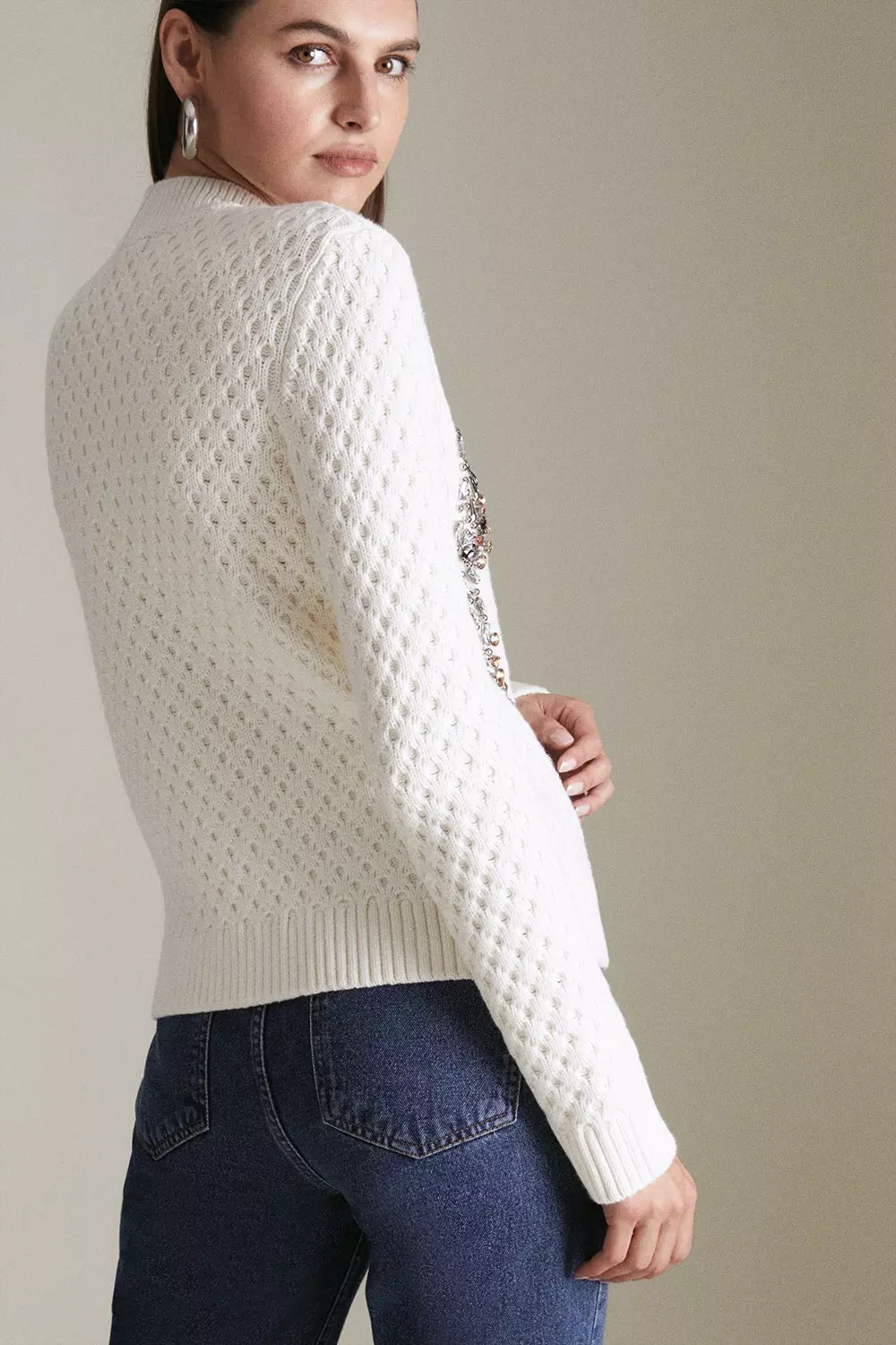 Embellished Cable Knit Jumper Karen Millen