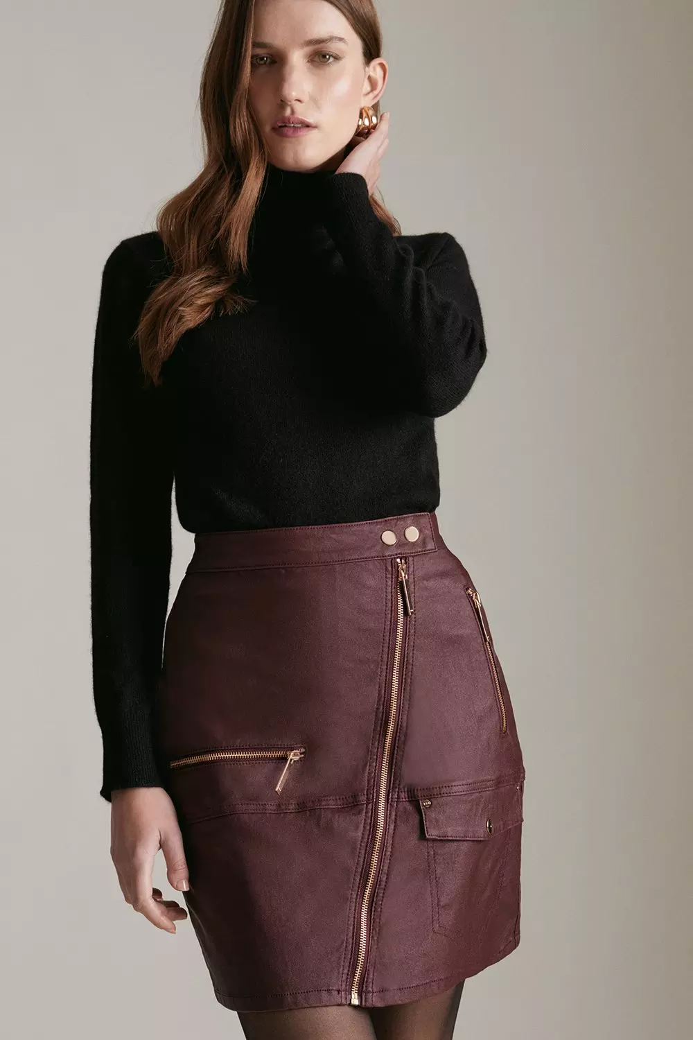 Coated Biker Mini Skirt Karen Millen