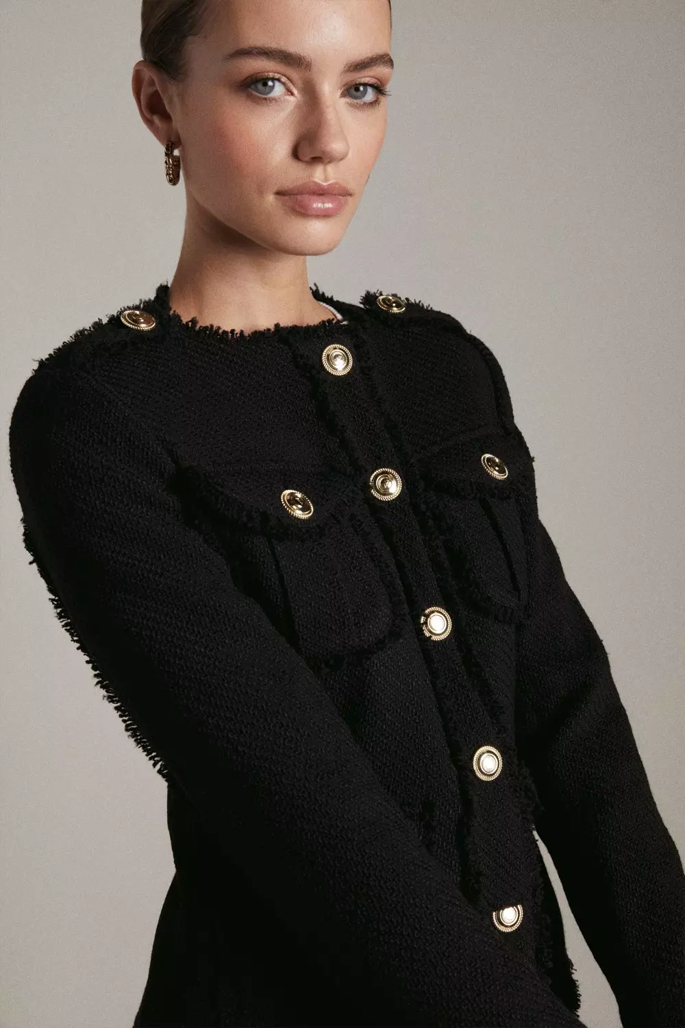 国内発・関税込!! KAREN MILLEN*ミリタリージャケット KAREN MILLEN Washed Leather Military Jacket in Black | endource