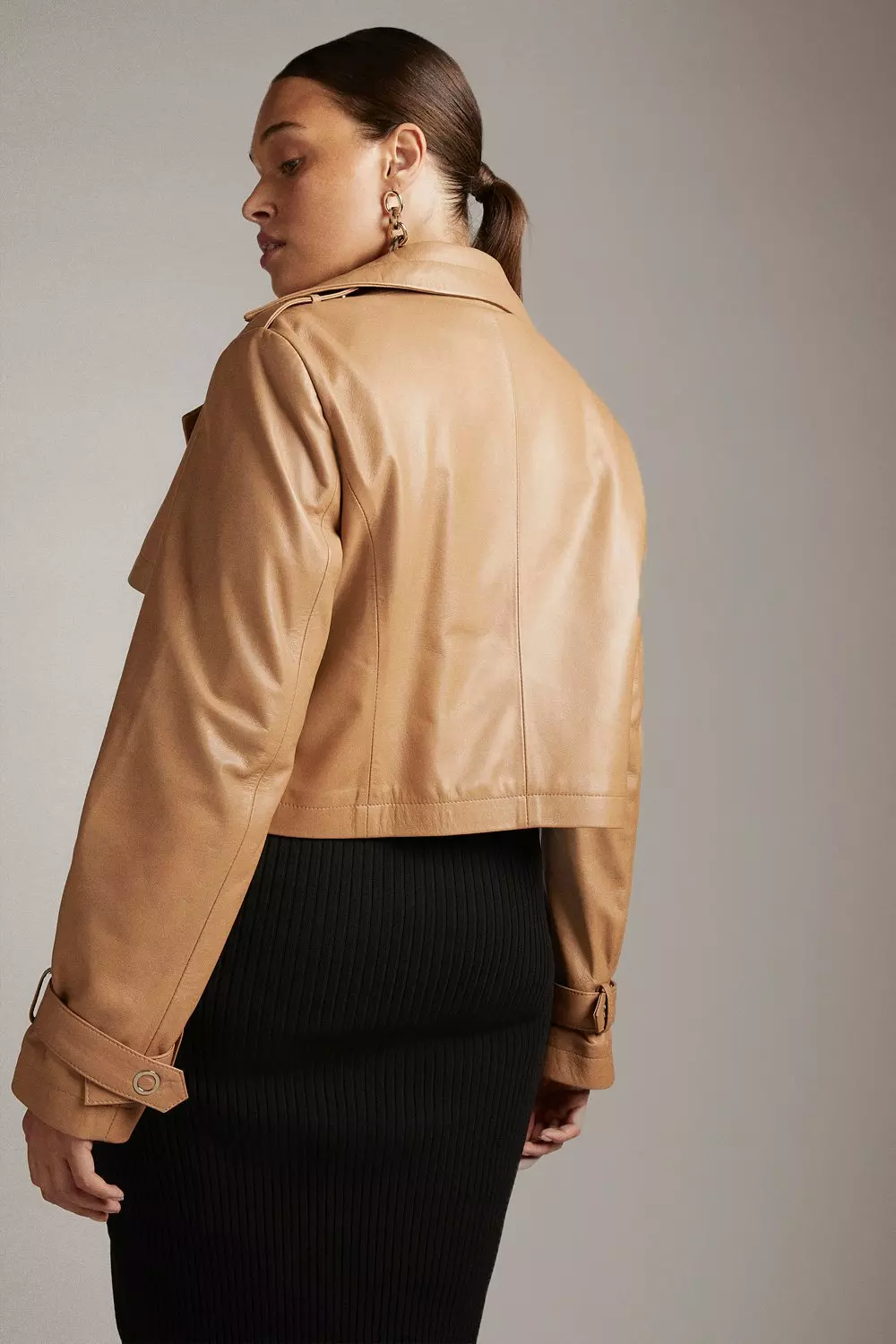 Curve Leather Cropped Trench Jacket Karen Millen