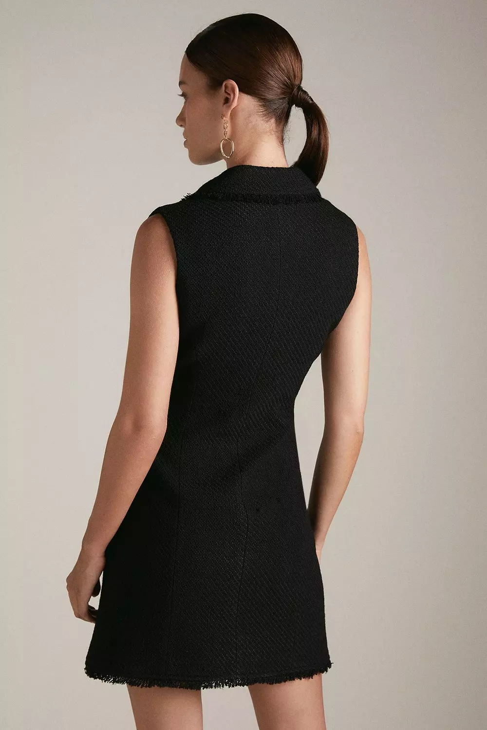 Black Petite Frayed Edged Textured Collared Mini Dress alternative image