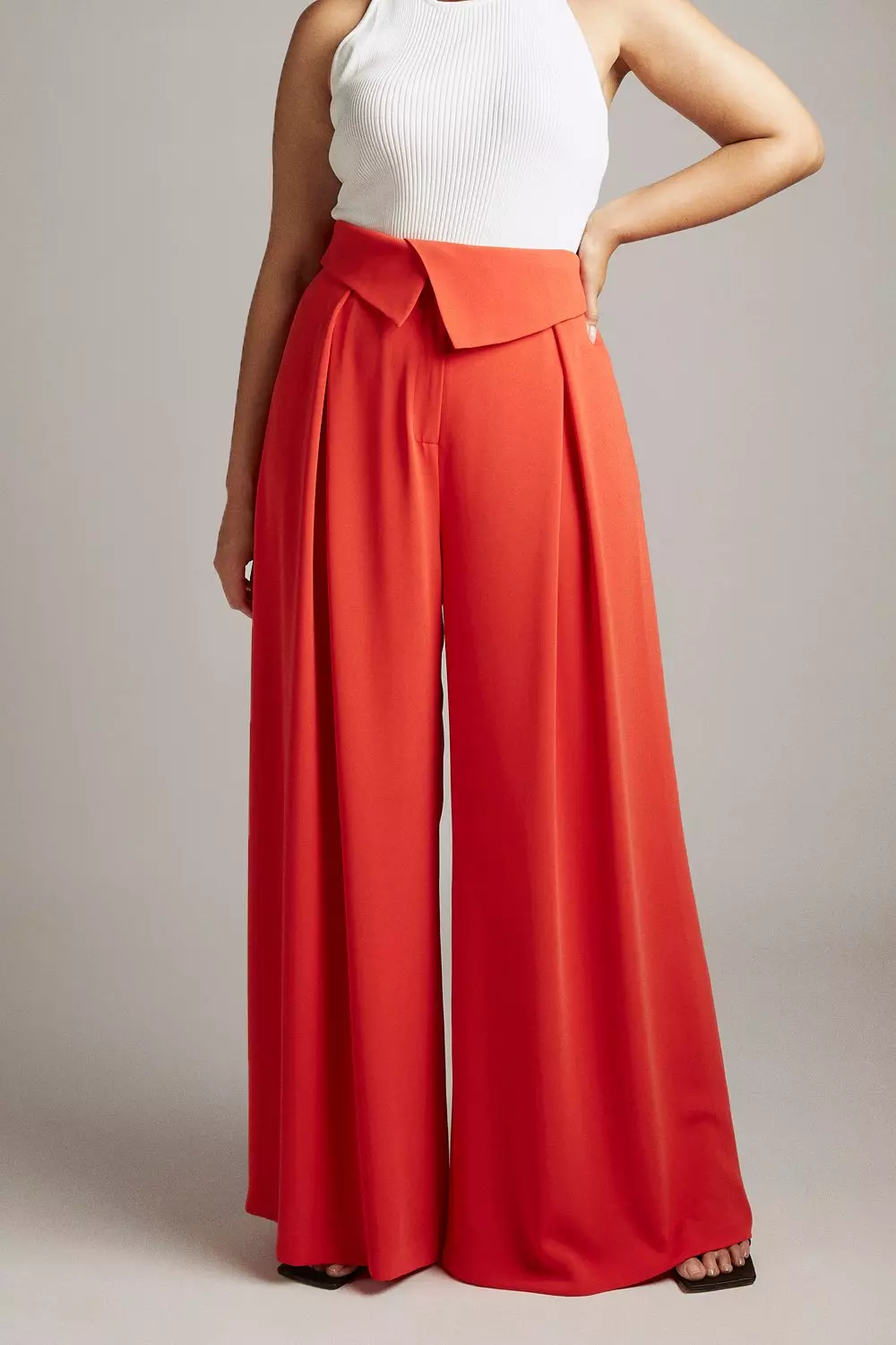 【2plan】Roville long wide slacks Plus Size Soft Tailored Wide Leg Pants | Karen Millen