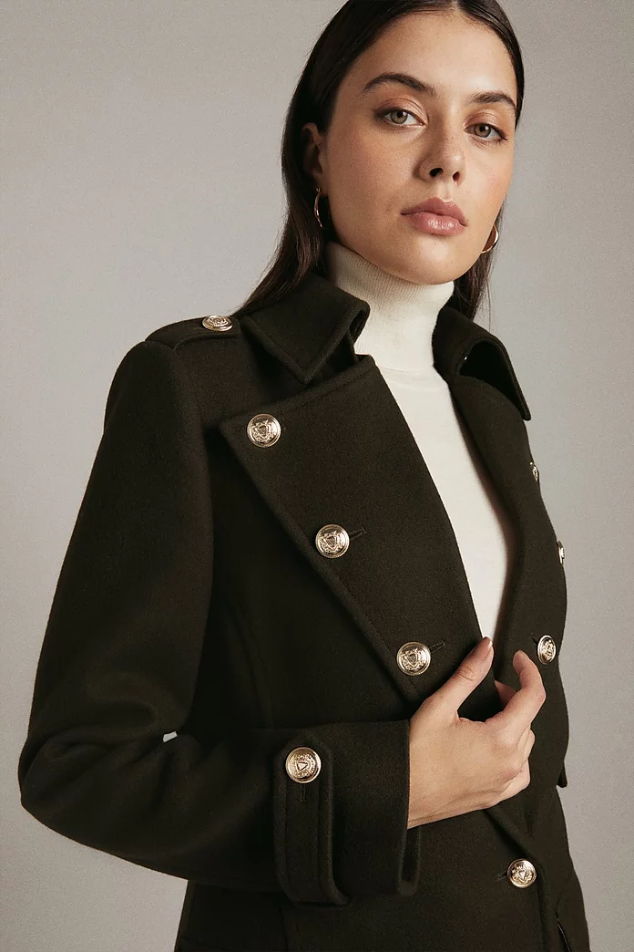 Italian Virgin Wool Military Button Midi Coat | Karen Millen Italian Virgin Wool Military Button Midi Coat | Karen Millen