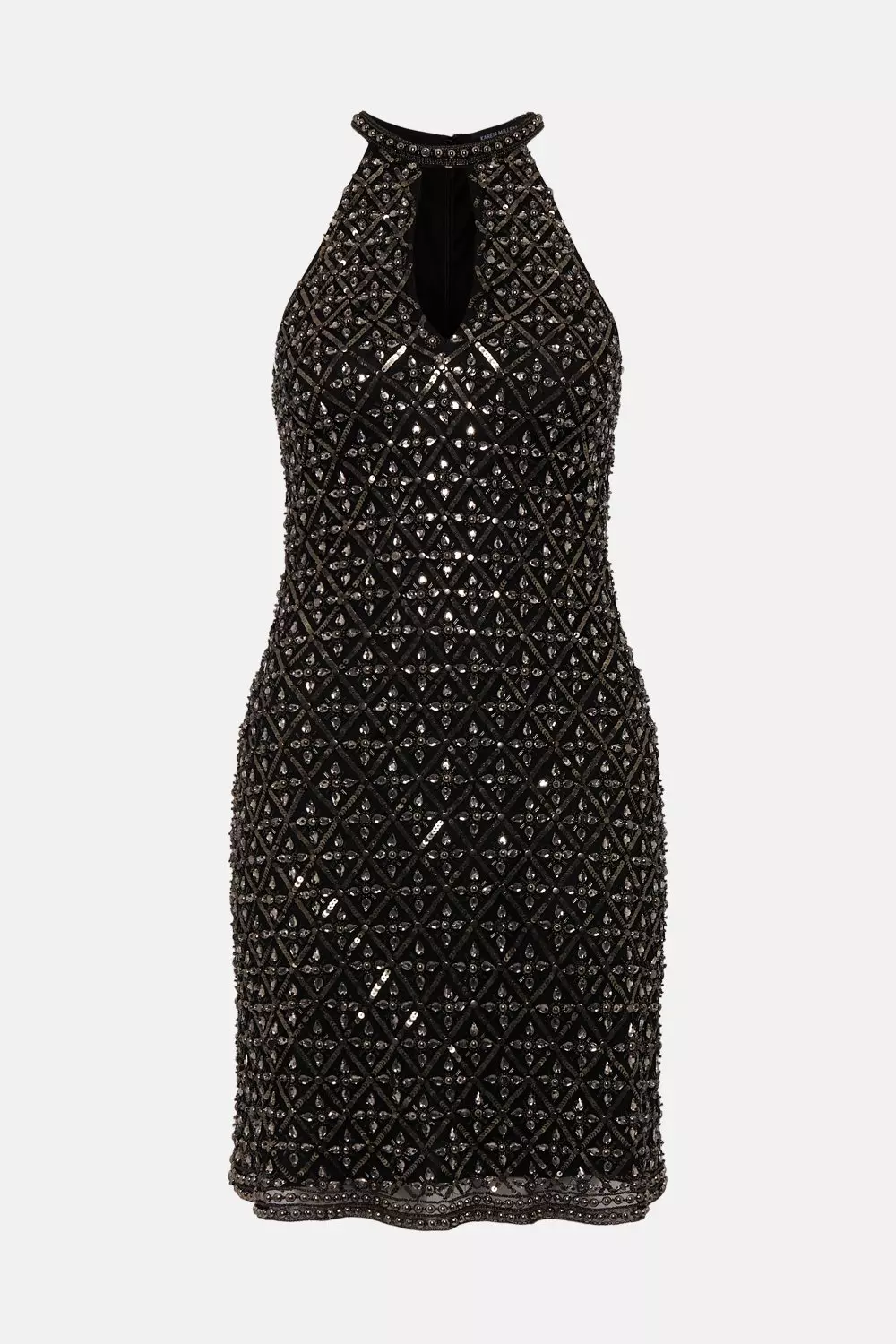 Embellished Beaded Halter Mini Dress | Karen Millen