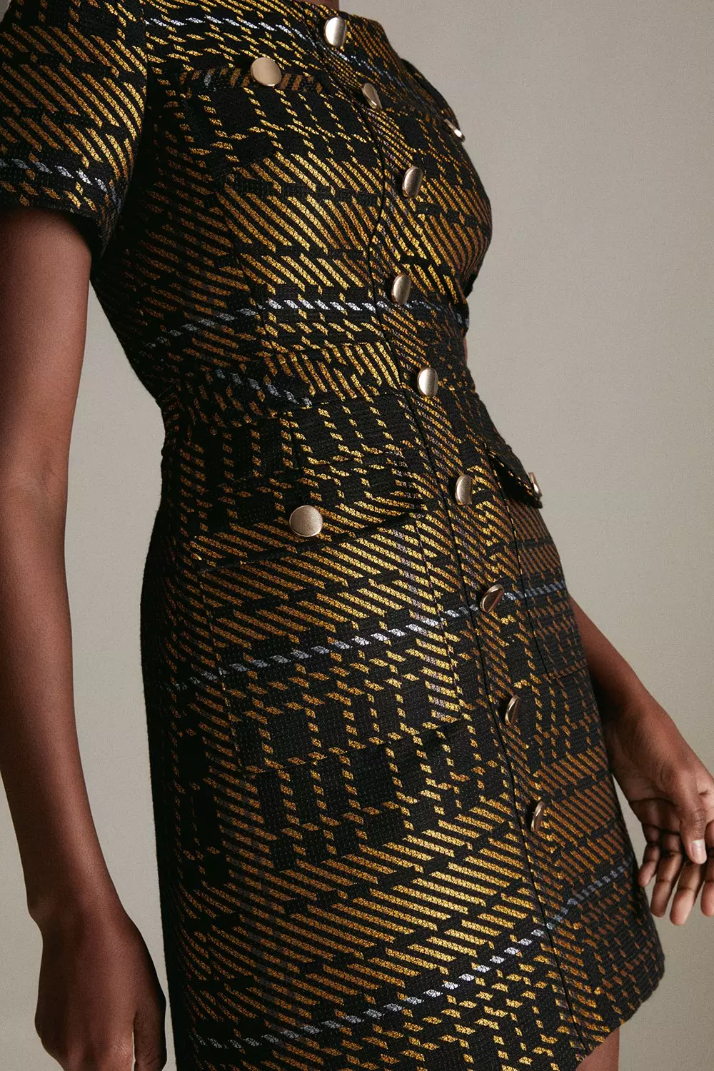 Statement Check Jacquard Short Mini Dress | Karen Millen