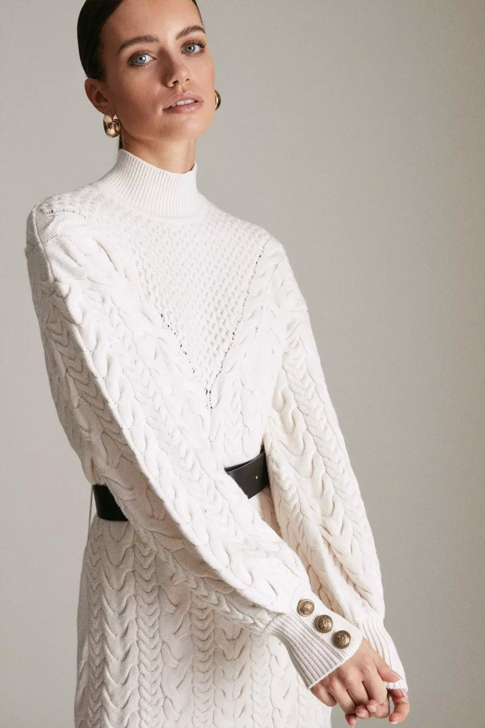 Petite Cable Knit Belted Midi Dress Karen Millen