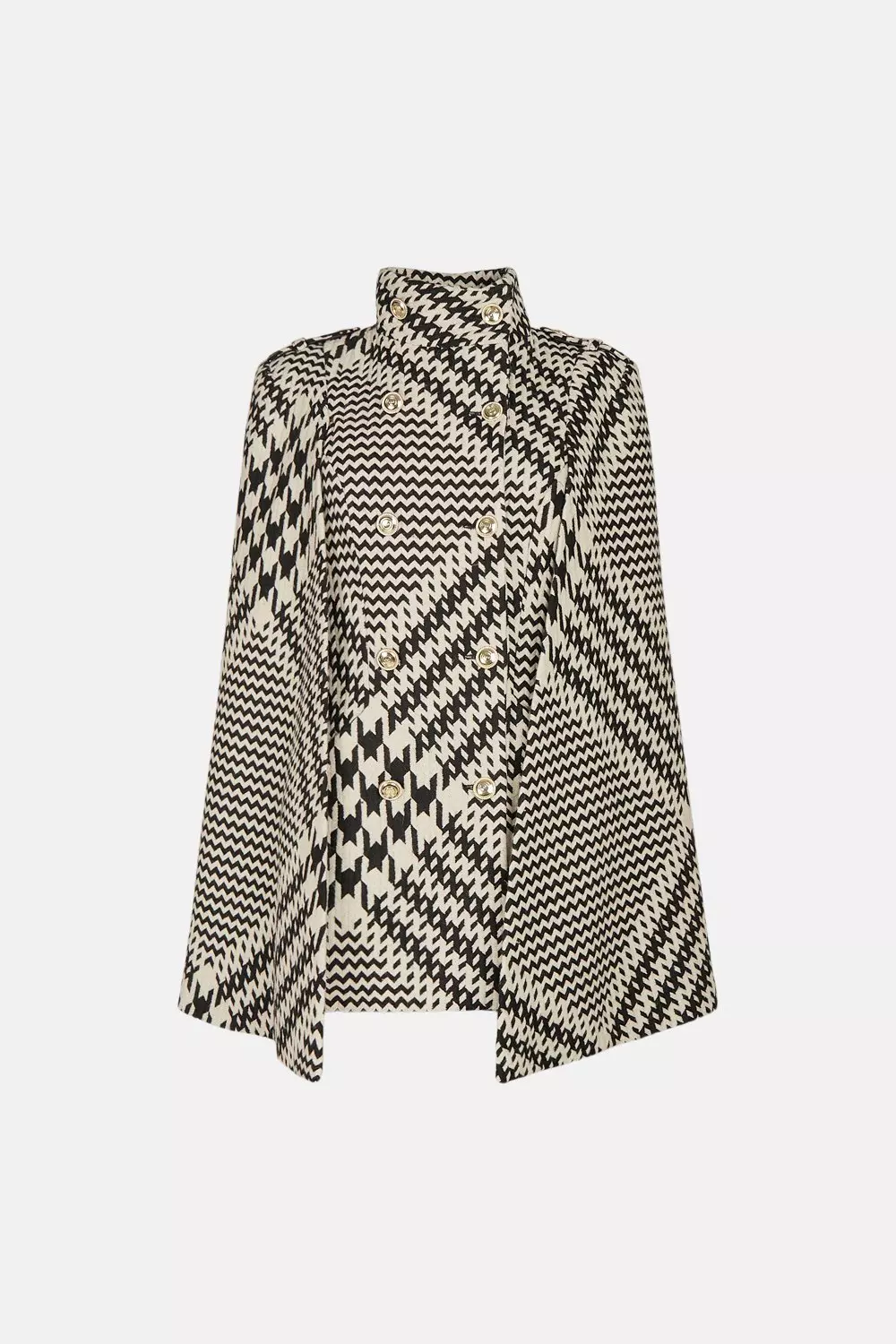 Oversized Check Wool Blend Military Cape Coat | Karen Millen