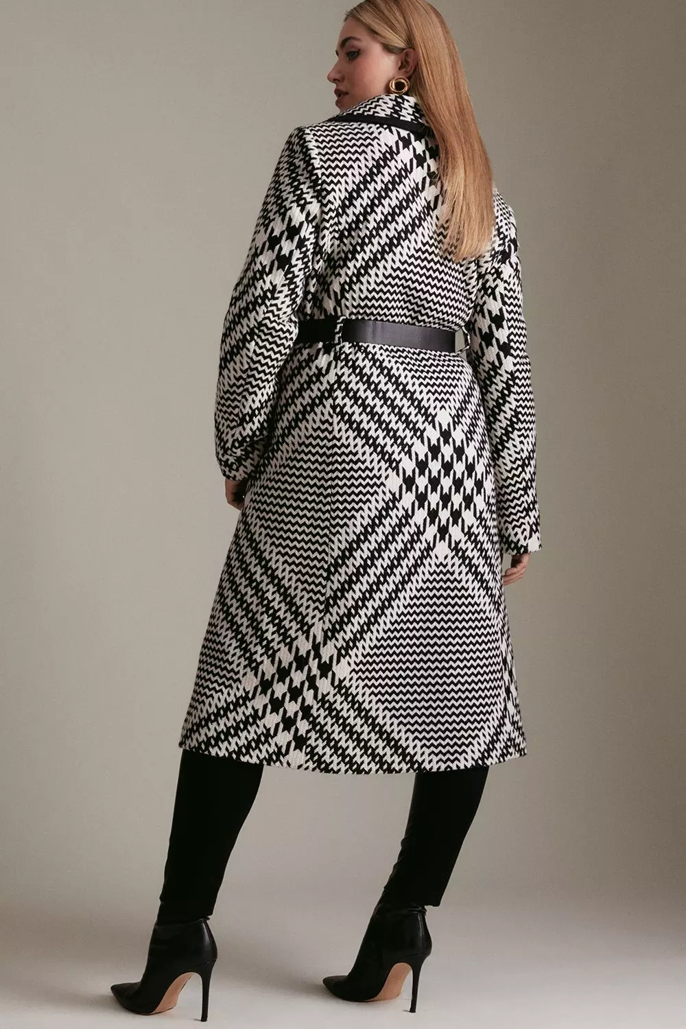 Plus Size Check Wool Blend Belted Wrap Coat Karen Millen