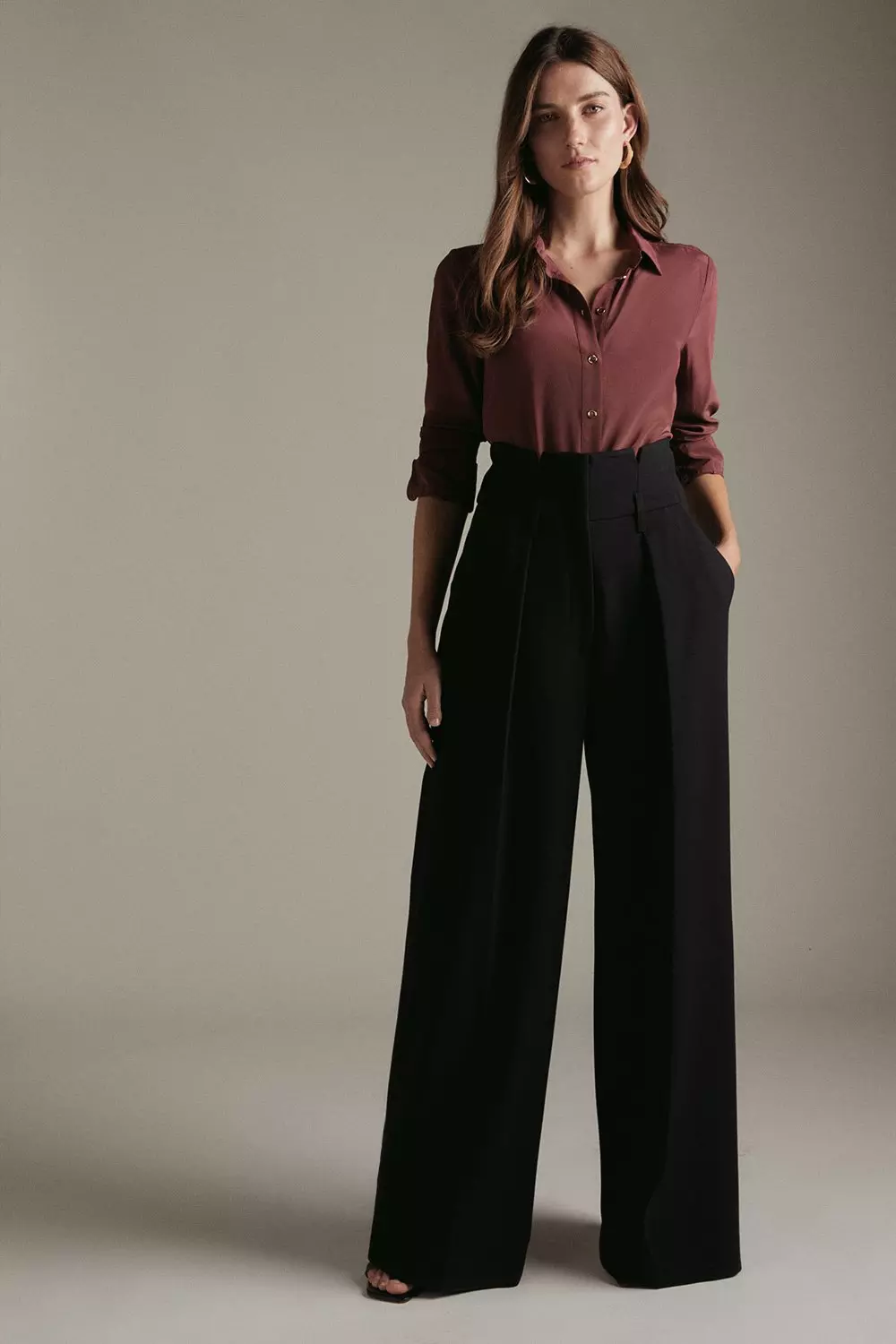 Long length wide leg trousers hotsell