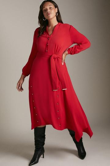 Curve Soft Tailored Button Hi-low Hem Dress red